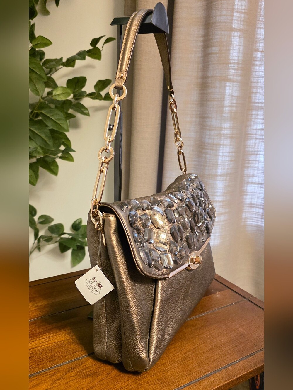 Coach NWT Jeweled Madison Flap Bronze Leather Shoulder Bag 26483 - Picture 4 of 12